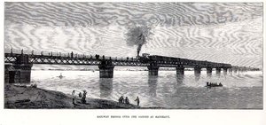 Spoorbrug over de Ganges bij Rajghaut door English School