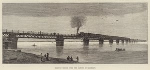 Spoorbrug over de Ganges bij Rajghaut (gravure)