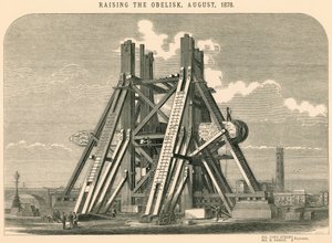 Het oprichten van de obelisk, augustus 1878 door English School
