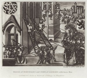 Rasse van Harselles en John van Lannoys met 6000 Mannen van Gent gedood in Meule, een Dorp in Vlaanderen door English School