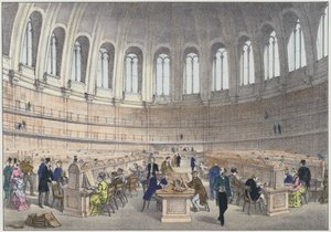 Leeszaal in het British Museum, Londen (gekleurde gravure) door English School