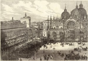 Ontvangst van de Italiaanse troepen voor de Sint-Marcuskathedraal door English School