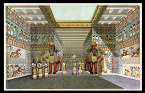 Reconstructie van de hal van een Assyrisch paleis, uit Ontdekkingen in de Ruïnes van Nineveh en Babylon door Austen Henry Layard (1817-94)