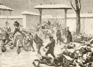 Het bergen van de doden na het beleg van Plevna, Bulgarije in 1877 door English School