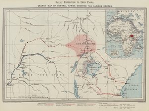 Reddingsmissie naar Emin Pasha, Schetskaart van Centraal-Afrika met de Verschillende Routes door English School