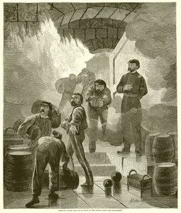Verwijderen van buskruit uit het magazijn van Fort Sumter tijdens het bombardement door English School
