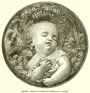Rust. Studie van een baby in marmer, door A. Munro (gravure)