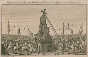 Weergave van de sloop van het kruis in Cheapside in het jaar 1643