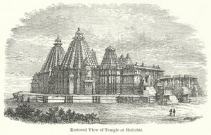 Gerestaureerd aanzicht van tempel in Hullabid (gravure) door English School