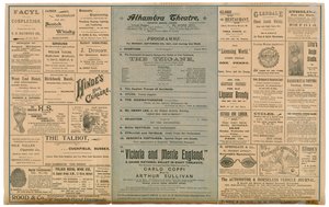 Achterzijde van een reclamefolder voor het Alhambra Theatre door English School