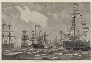 Review van de Vloot bij Spithead door de Koningin (gravure) door English School