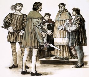 Richard Hunne ondervraagd door de bisschop van Londen Richard Fitzjames door English School