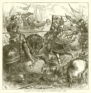 Richard III bij de Slag om Bosworth Field, 1485 door English School