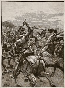 Richard III bij de Slag bij Bosworth, illustratie uit Cassells Geïllustreerde Geschiedenis van Engeland