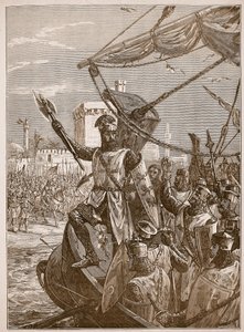 Richard die landt bij Jaffa, illustratie uit Cassells Illustrated History of England door English School