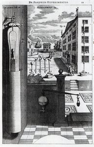 Robert Boyles ontwerpen en ideeën voor de vacuümpomp gepubliceerd in 1669 door English School