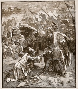 Robert die zijn vader om vergeving vraagt, illustratie uit Cassells Illustrated History of England door English School