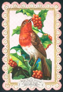 Roodborstje eet bessen, kerstkaart door English School