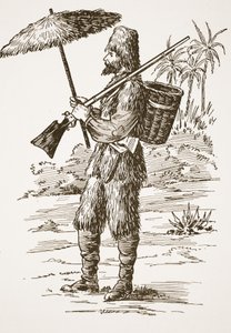Robinson Crusoe, illustratie uit Het verhaal van Robinson Crusoe: Een bewerking voor kinderen volgens Defoes taal, uitgegeven door Griffith Farran Browne & Co. Limited, Londen door English School