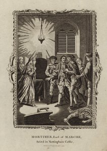 Roger Mortimer gevangen genomen in Nottingham Castle door English School