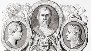 Romeinse auteurs, van links naar rechts, Horace, Terence en Virgil, uit Ward en Lock