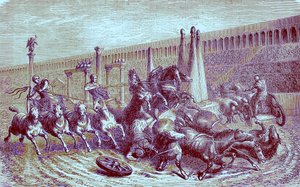 Romeinse openbare spelen onder het rijk - de wagenrace in het circus, illustratie uit The Illustrated History of the World, gepubliceerd ca. 1880 door English School