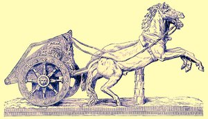Romeinse racewagen, illustratie uit Cassells Illustrated Universal History door Edward Ollier, gepubliceerd 1890