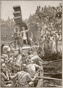 Romeinse soldaten verlaten Groot-Brittannië, illustratie uit Cassells Illustrated History of England door English School