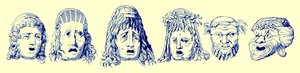 Romeinse theatermaskers, illustratie uit Cassells Illustrated Universal History door Edward Ollier, gepubliceerd 1890 door English School