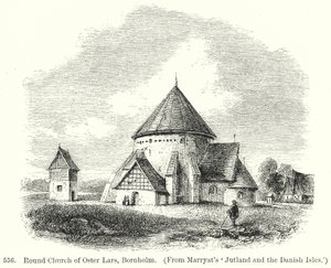 Ronde kerk van Oster Lars, Bornholm (gravure) door English School