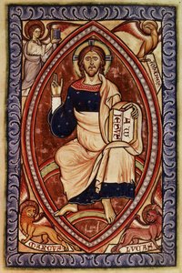 Christus in Majesteit met symbolen van de evangelisten, uit de Westminster Psalter, c.1250 door English School