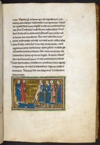 Royal 12 F.XIII, f.33 Hond die een moordenaar identificeert, uit Bestiarium (ff. 3-141), Lapidarium (ff. 141v-149), 2e kwart van de 13e eeuw door English School