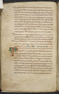 Royal 13. A.XI, f.47vInitial P.De temporum ratione.Bede de Eerbiedwaardige.Miscellany van werken over computus en astronomie.11e eeuw-12e eeuw