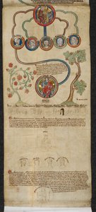 De koninklijke genealogie van Hendrik III tot Edward I met een uitbreiding in een andere hand van Edward II tot Edward III, illustratie uit de 