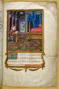 Koning Hendrik VIII zittend lezend in zijn slaapkamer, illustratie uit de 