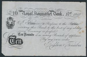 Royal Haymarket Bank, grap theaterbankbiljet door English School
