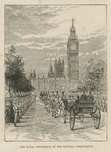 Koninklijke processie op de Victoria Embankment door English School