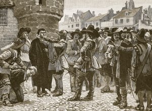 Royalistische samenzweerders in Salisbury beledigen de sheriff, illustratie uit Cassells Illustrated History of England