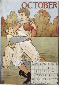Rugbyspelers - Engelse kalender, circa 1895 door English School