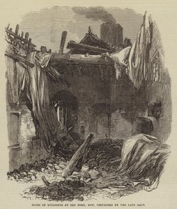 Ruïnes van Gebouwen in Old Ford, Bow, verwoest door de recente Storm (gravure) door English School
