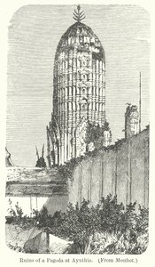 Ruïnes van een pagode in Ayuthia (gravure) door English School