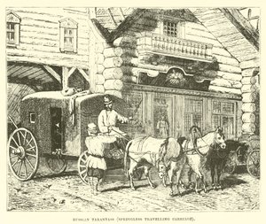 Russische tarantass, veringloze reiswagen door English School