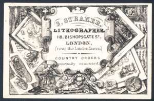 S Straker, lithograaf, handelskaart door English School