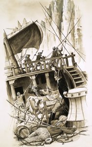 Zeilschip met vee aan boord door English School