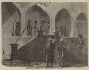 Het salueren van de sleutels van koningin Victoria, oude ceremonie in de toren (gravure) door English School