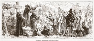 Samson verkoopt aflaten, illustratie uit De Geschiedenis van het Protestantisme door James Aitken Wylie, 1878