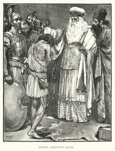 Samuel zalft David (gravure) door English School