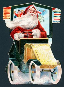Kerstman die een auto bestuurt, kerstkaart