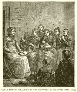 Sarah Martin predikt tot de gevangenen in Yarmouth Gaol, 1835 door English School