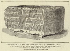 Sarcophagus waarin het Gebalsemde Lichaam van Alexander de Grote zou zijn gelegd door Ptolemaeus, uit de Ruïnes van de Soma in Alexandrië door English School